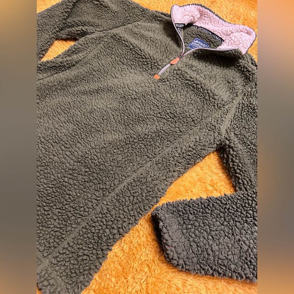 Simply Southern Army Green 1/4 Zip Sherpa Pullover - Picture 4 of 7